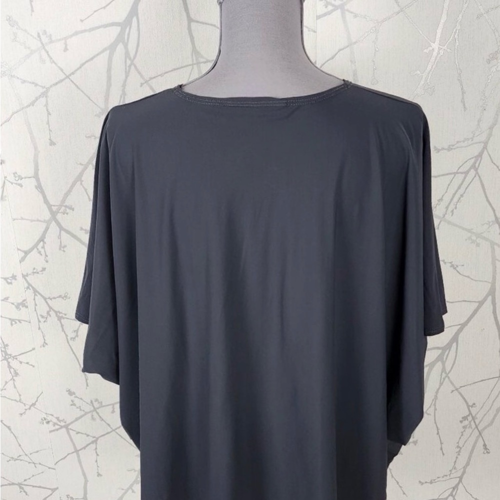 Bryn Walker Gray Stretch Jersey Round Neck Flowy High Low Tee - Picture 3 of 5